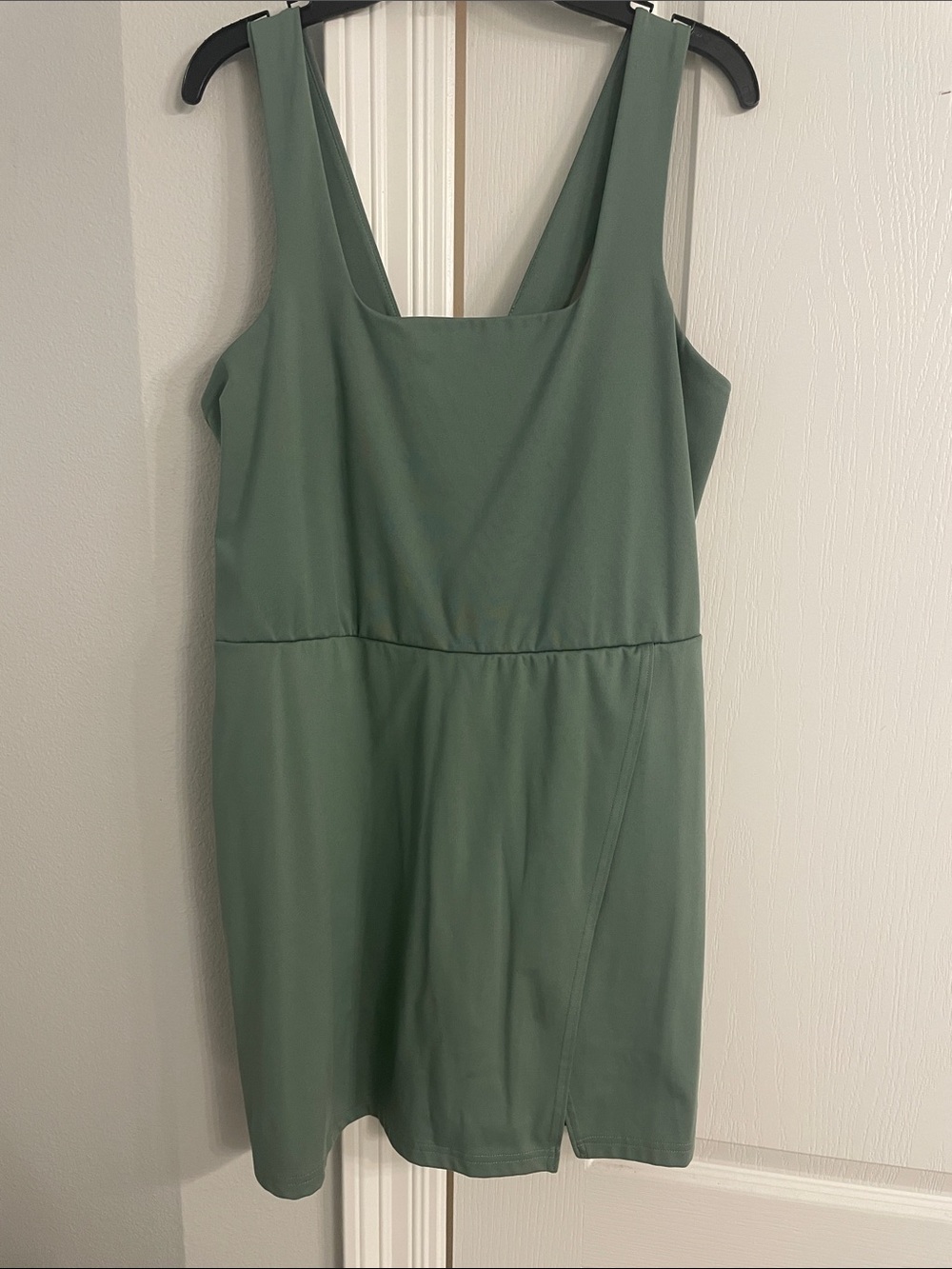 Sage Green Sleeveless Square Neck Dress With Shorts